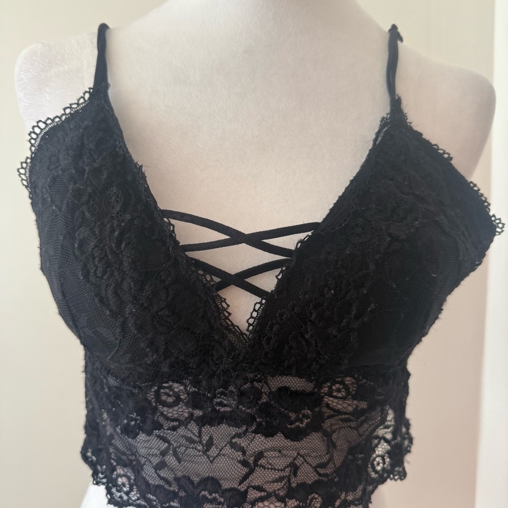 3/$25 Love Black Crop Top with Lace Elegance - Picture 6 of 10